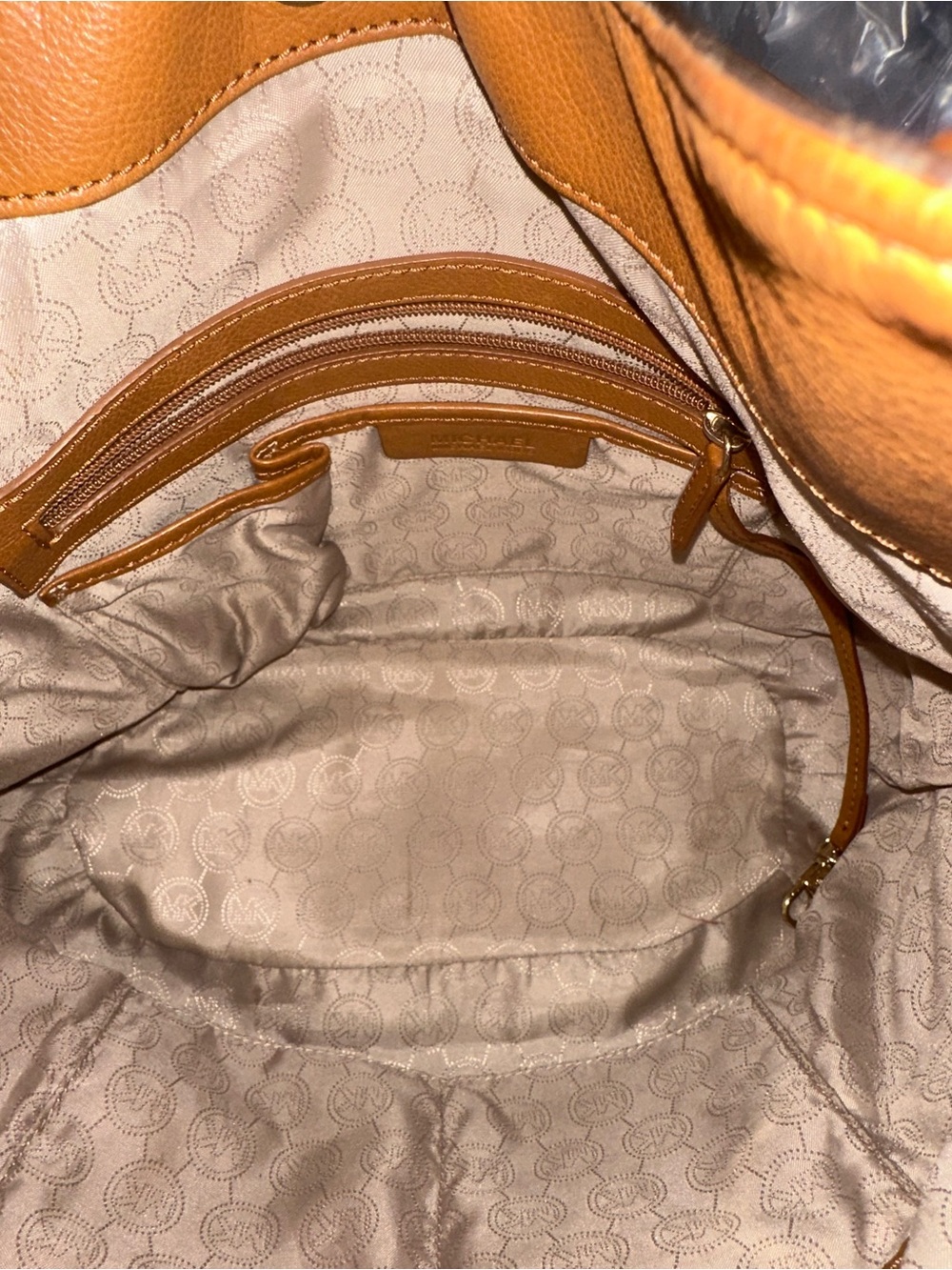 Michael Kors Milo Large Monogram Tote Bag Brown Leather Shoulder Purse MK Logo - Picture 7 of 9